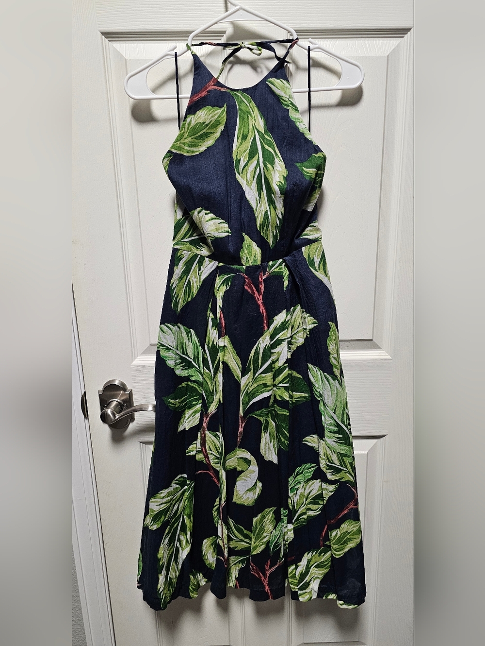 Ann Taylor Navy Botanical Tie Halter Midi Dress - Size 2